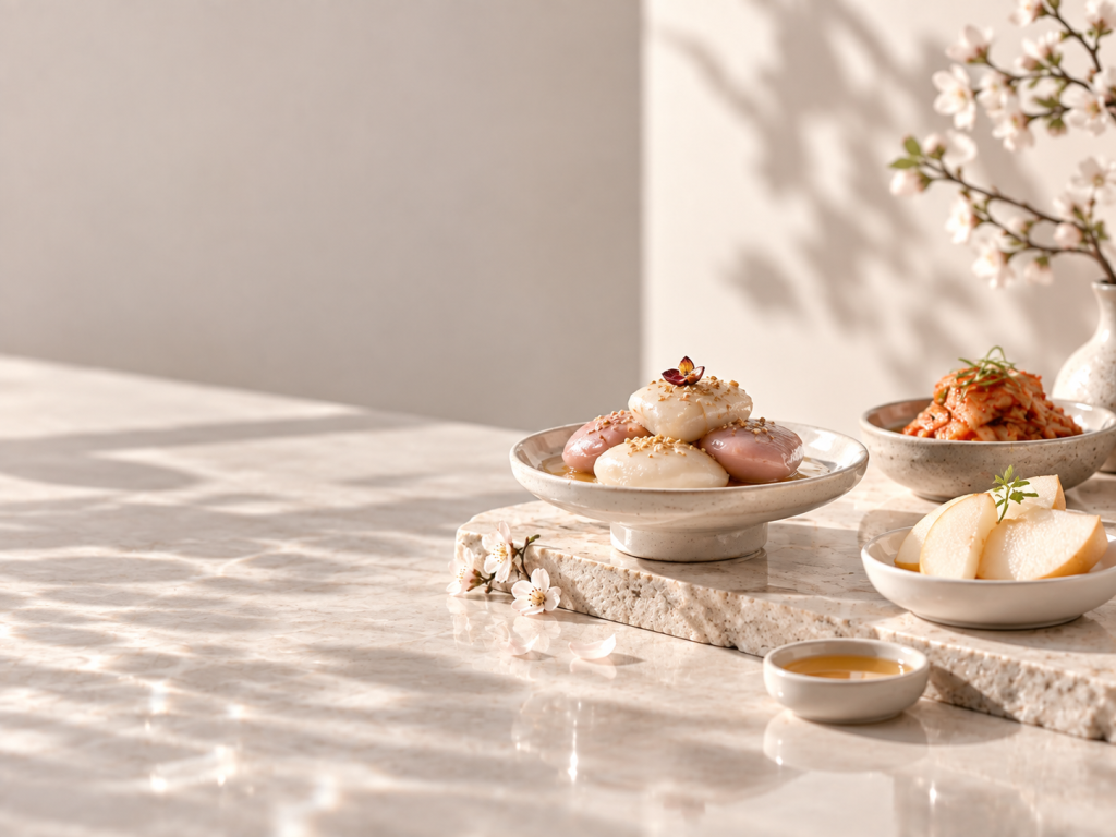 Illustration of Korean food in a sunlit setting